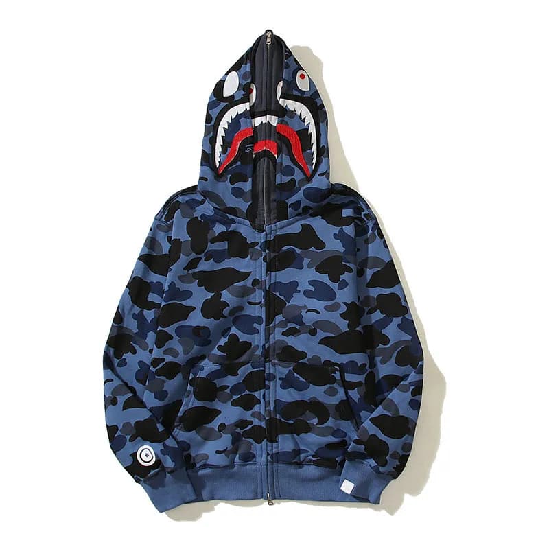 Sweat à capuche zippé en forme de requin pour homme et femme, veste camouflage tendance, sweat à capuche, polaire technique