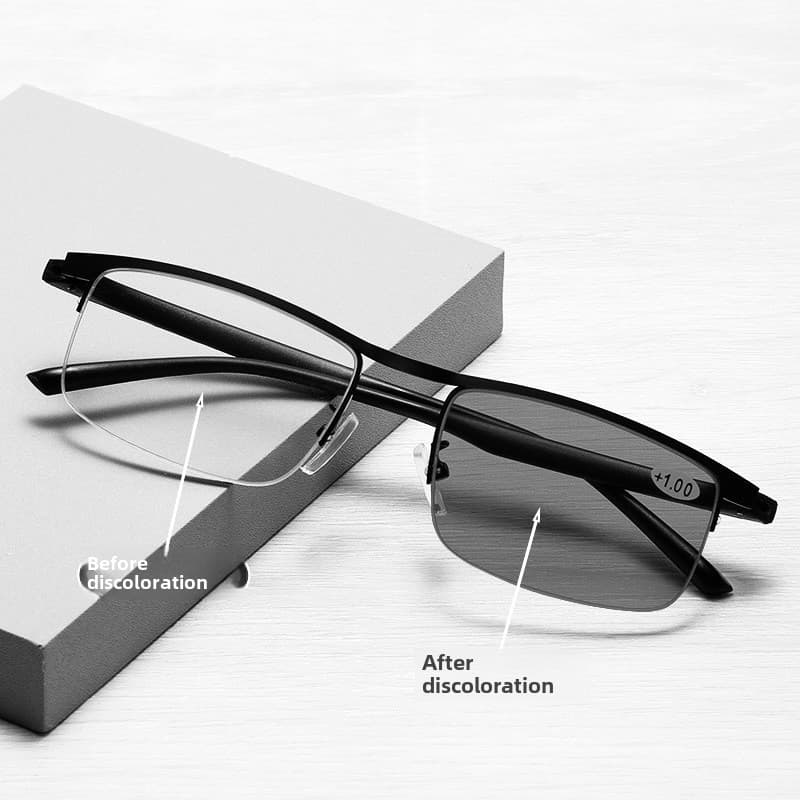 Half Frame Anti-blue Photochromic Reading Glasses Men's Autozoom Progressive Multi-focus Bifocal Reading Glasses