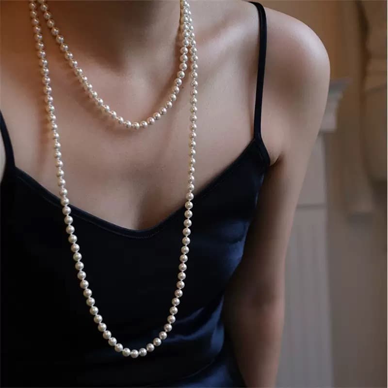 European And American Cross-Border Hot-Selling Elegant Extra-Long Pearl Light Luxury Niche Retro High-End Double-Layer