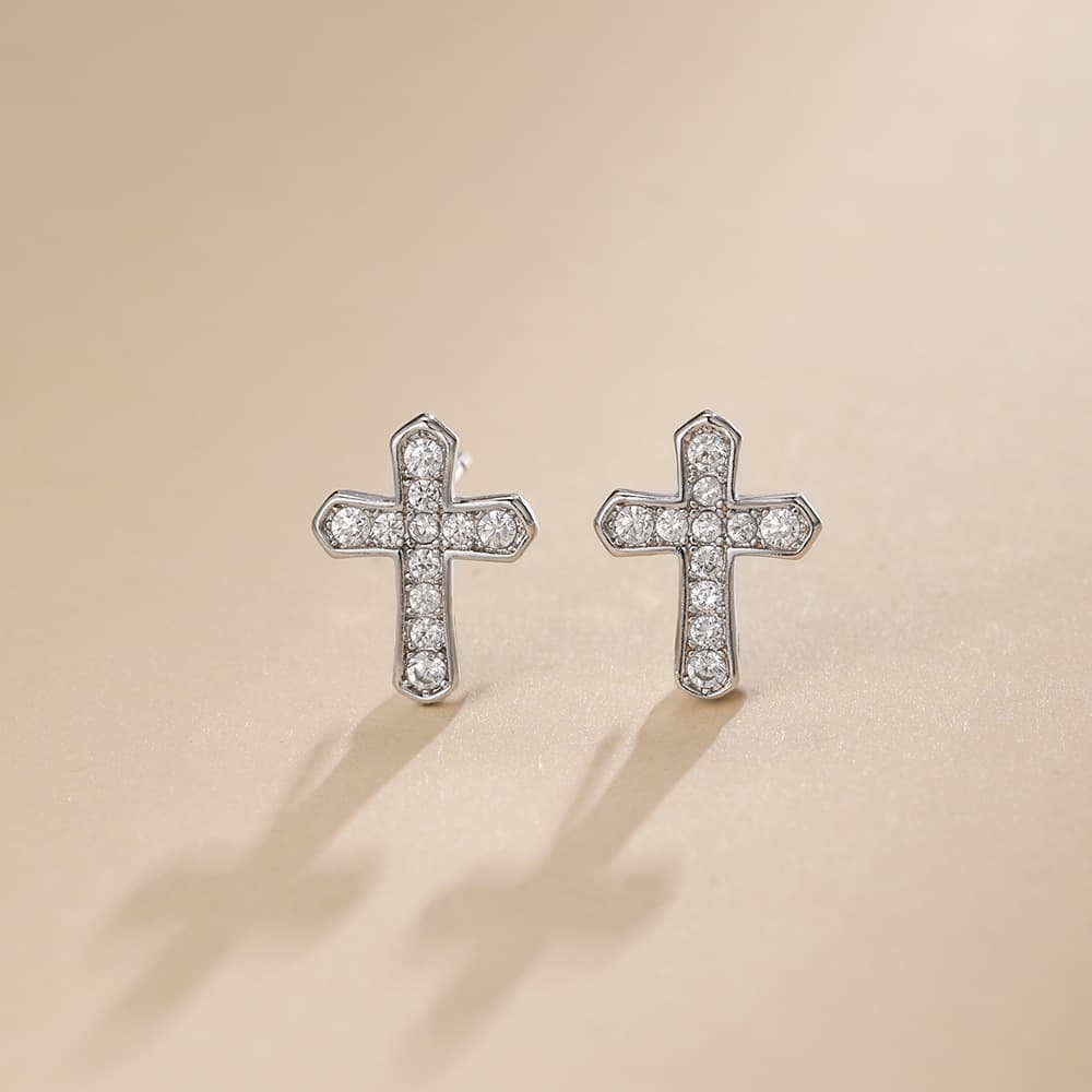 1.0m Jewelry White Copper Silver Needle Full Diamond Cross For Men Hip Hop Women Same Style Micro Pave Zircon Versatile