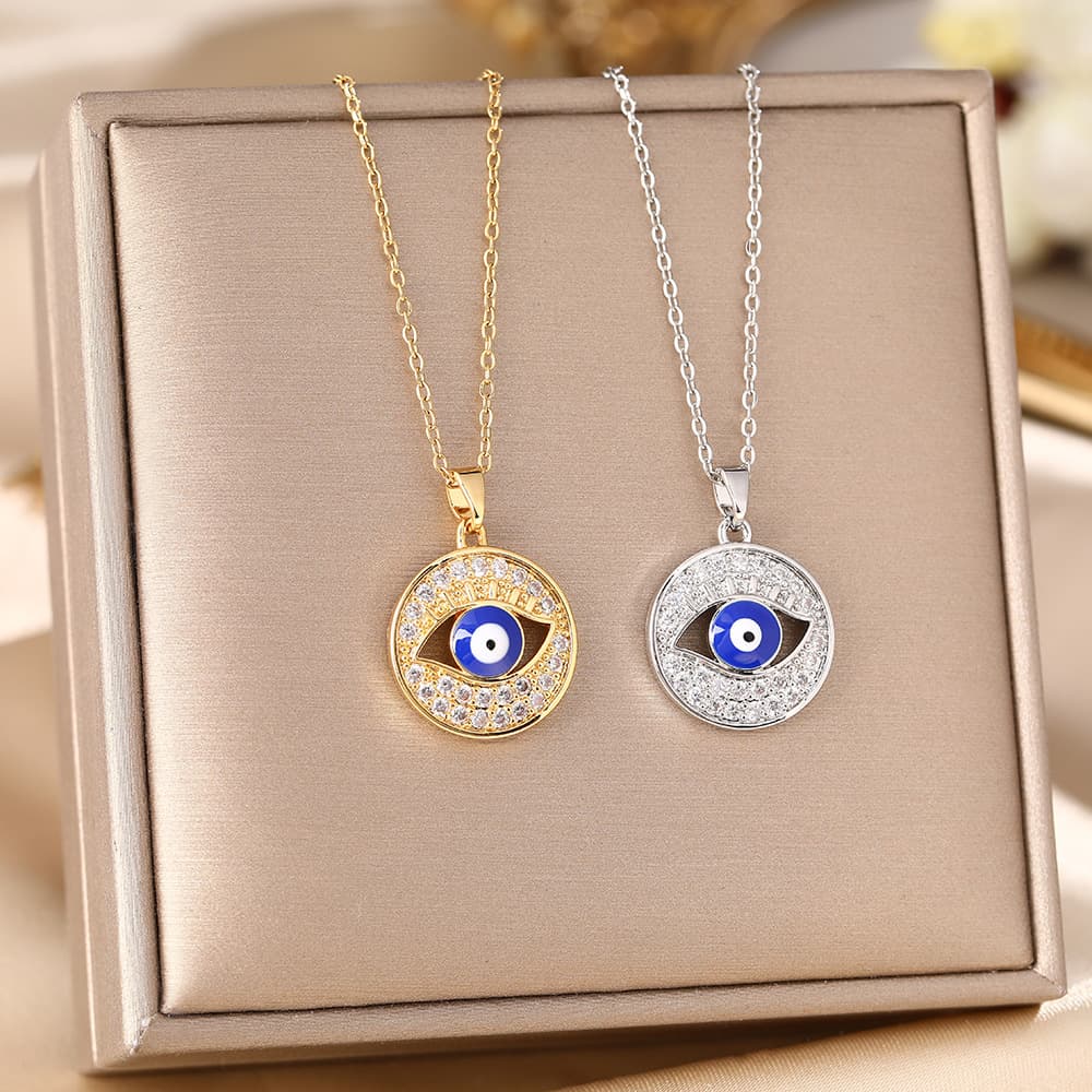 Devil's Necklace Women's Full Diamond Blue Eye Pendant Light Luxury Titanium Steel Lock Chain Jewelry