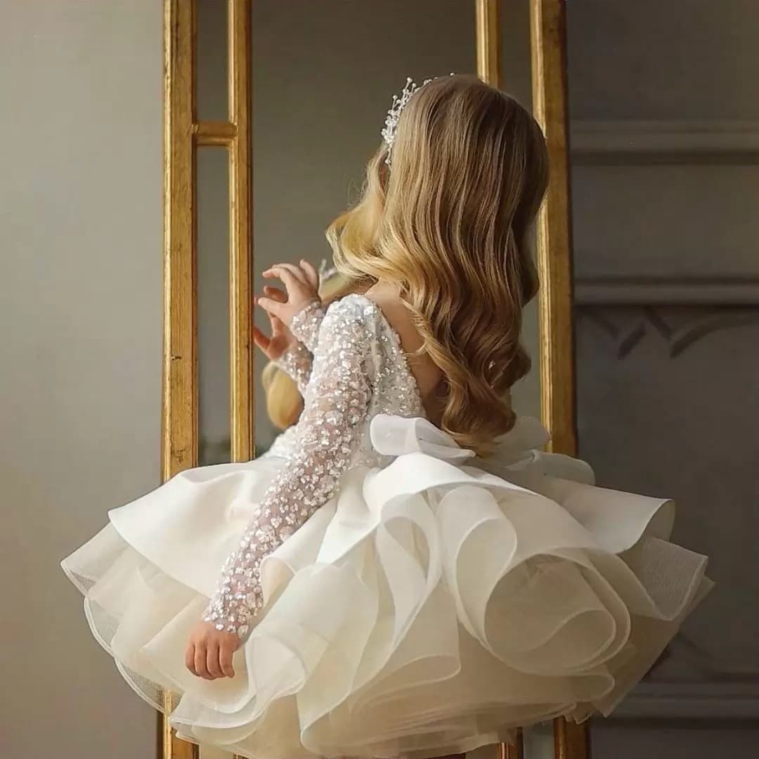 Children's dress, princess dress, fluffy skirt, piano performance dress, sequin mesh, one year old children's dress