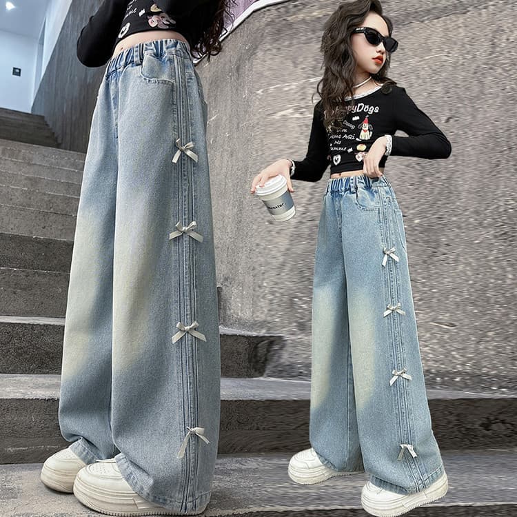 25031 Jeans à nœud papillon neufs pour enfants, jeans européens et américains divers