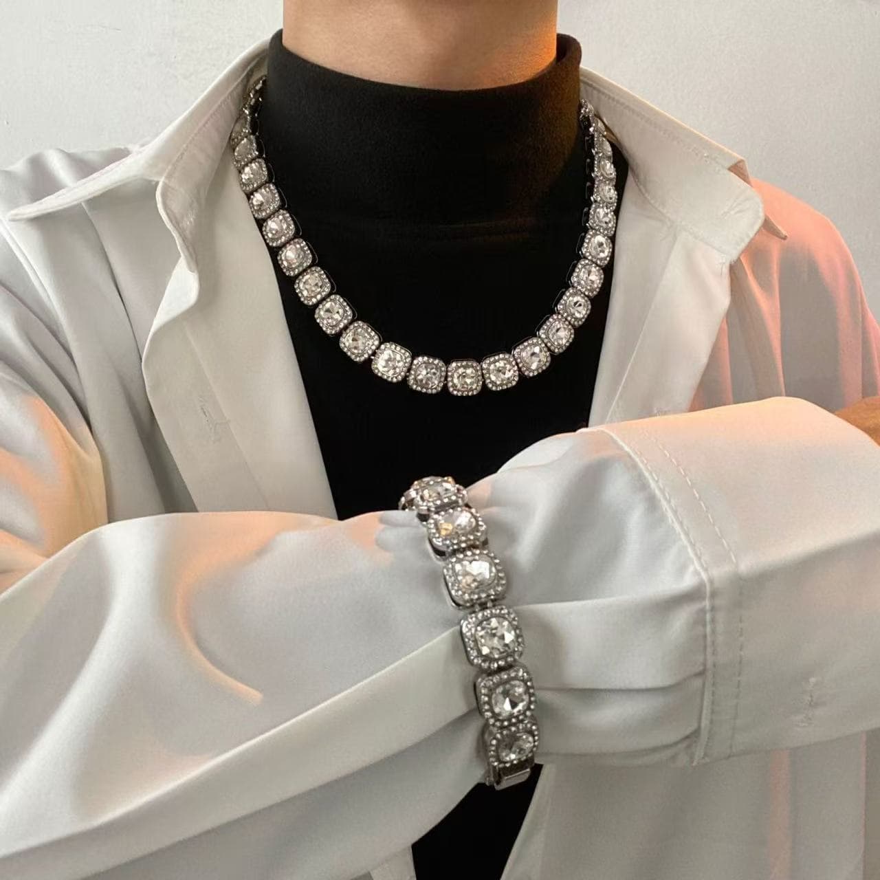 Cuban Link Chain Hip Hop Jewelry For Men Women, Iced Out Diamond Cuban Chain Necklace, Stainless Steel Hip Hop Bling Jewelry