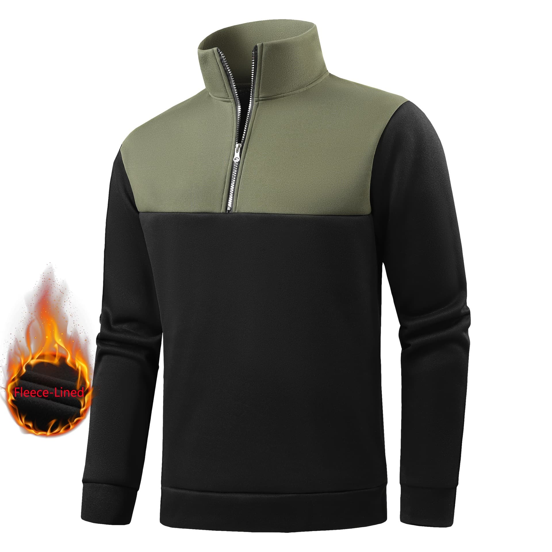 Men's Fleece-Lined Camo Half-Zip Sweatshirt - Winter Stand Collar Pullover, Soft Velvet Interior, Trendy Streetwear (Black/Camo Green/Khaki)