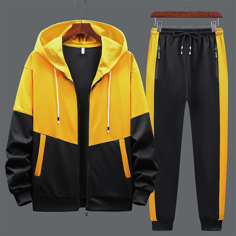 ​​Men's Hooded Tracksuit Set – Long Sleeve Zip-Up Hoodie & Jogger Pants (S-4XL, White/Yellow/Blue)​
