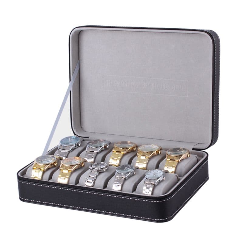 Boîte de voyage à fermeture éclair pour montres, 10 emplacements, présentoir en cuir, organisateur, conteneur de rangement pour bijoux, pour femmes et hommes