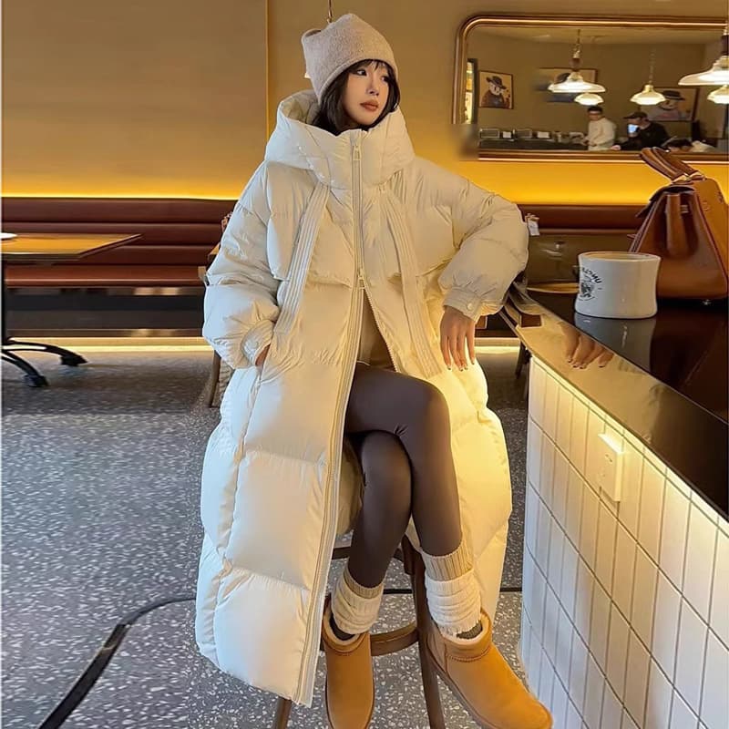Women's Long Padded Down Coat With Hood, Oversized Winter Jacket, Warm Thick Polyester Parka For Cold Weather (White, Black, Brown, Khaki)​