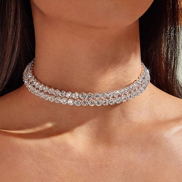 new double-layer necklace clavicle necklace inlaid with rhinestones light luxury fashion versatile