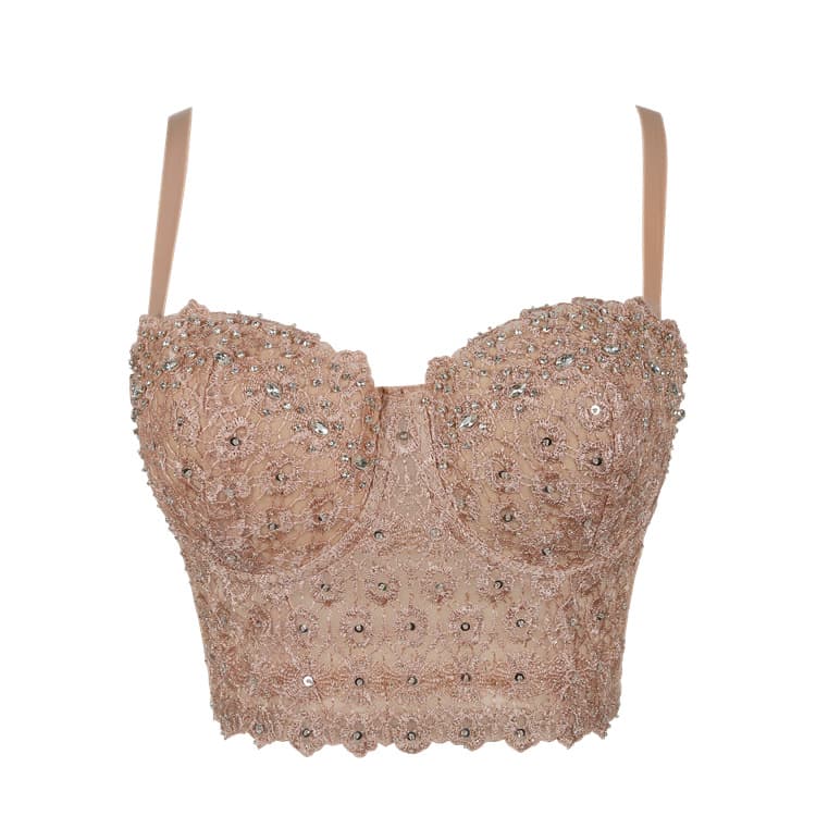 Women's Clothing Sexy With Chest Pads Backless Lace Embroidery Diamond Wrapped Chest Fishbone Bra Small Vest