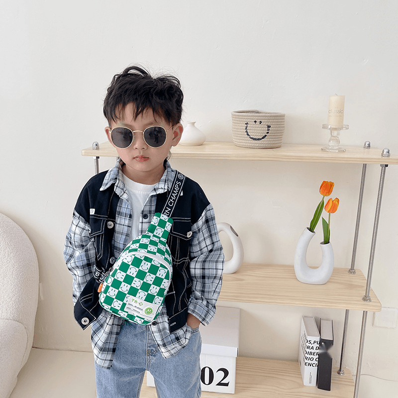 Handsome Baby Chest Bag, Cute Boy And Girl Crossbody Bag, Fashionable And Personalized Checkerboard Small Printed Shoulder Bag