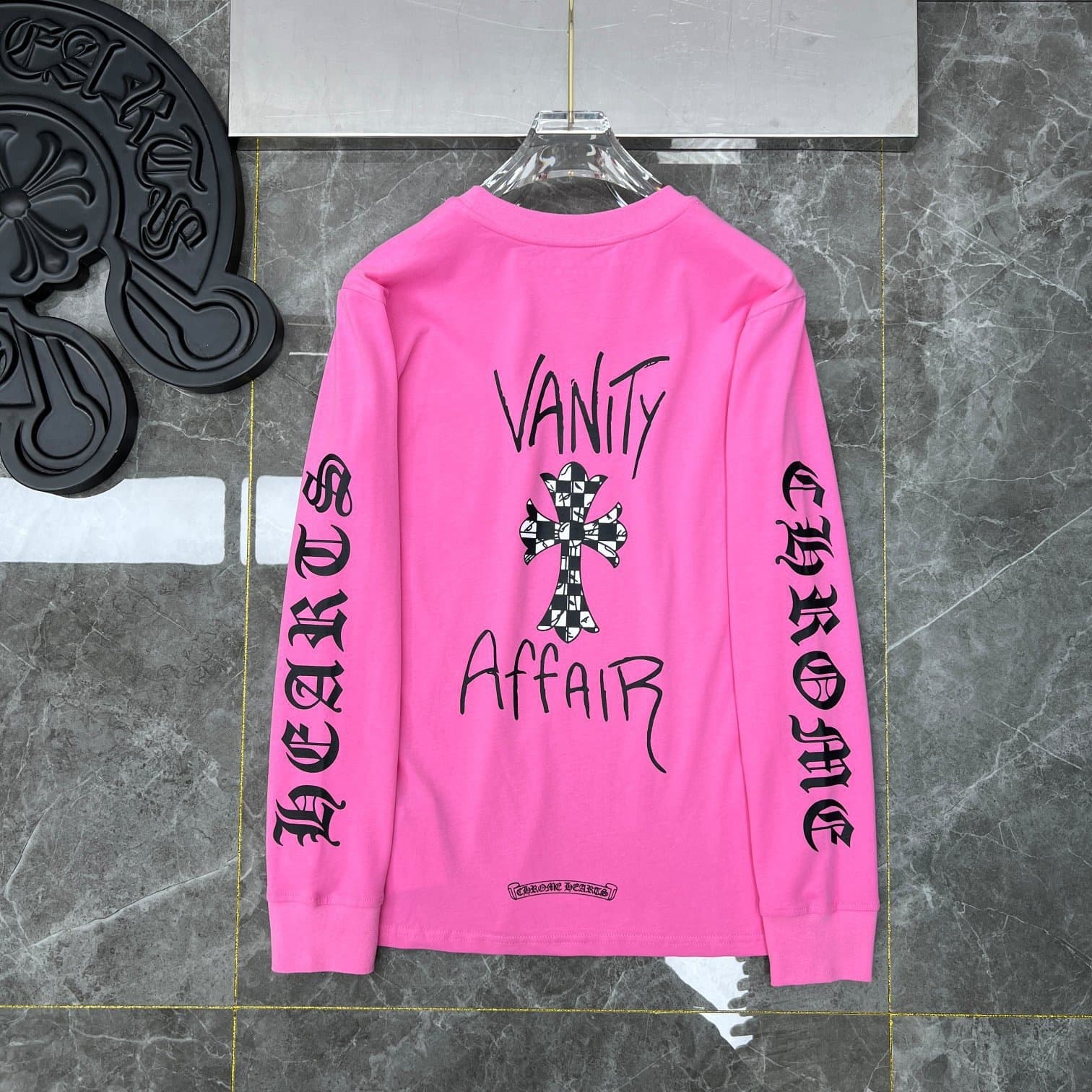 T-shirt à manches longues Chrome Hearts style fer à cheval – Coton premium, imprimé croix gothique, t-shirt streetwear graphique unisexe multico