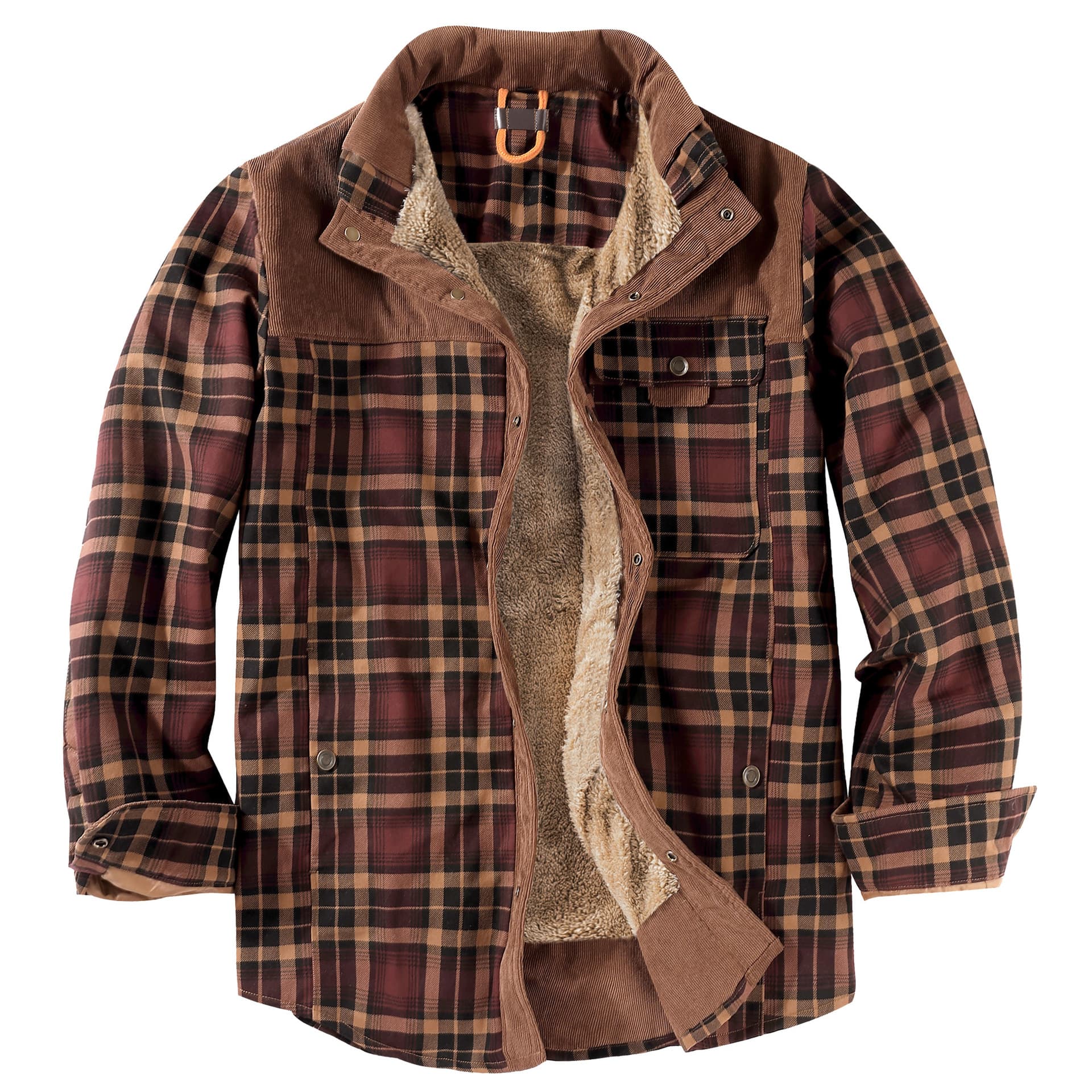US Plaid Shirt Men's Plush Oversized Winter Warm Pure Cotton Jacket