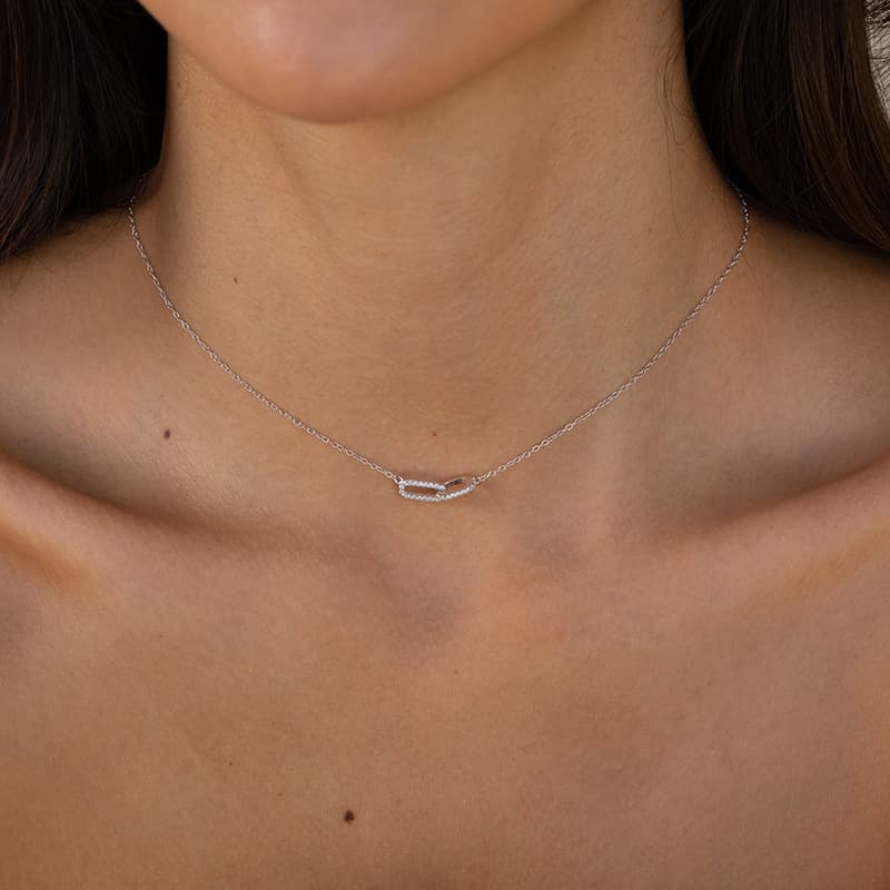 Collier pour femme en or véritable 14 carats, plaqué cuivre et zirconium, pendentif polyvalent et mignon en forme de trombone
