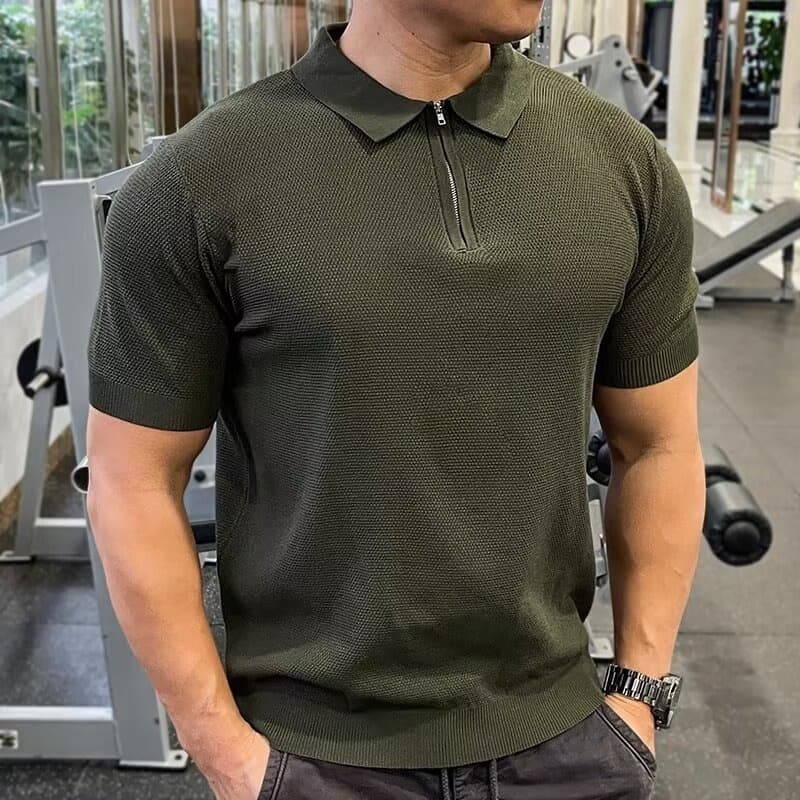 Summer New Style Solid Color Versatile Fashion Knitted Men's Short Sleeved Lapel Casual Thin Breathable T Shirt Business Polo Shirt