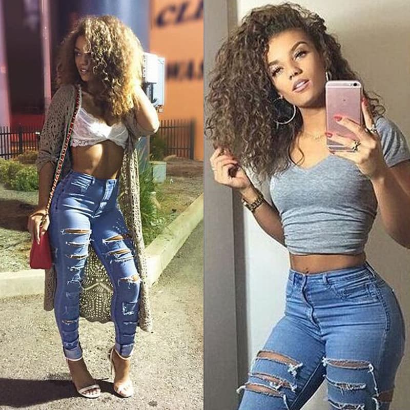 Women's fashion casual ripped jeans
