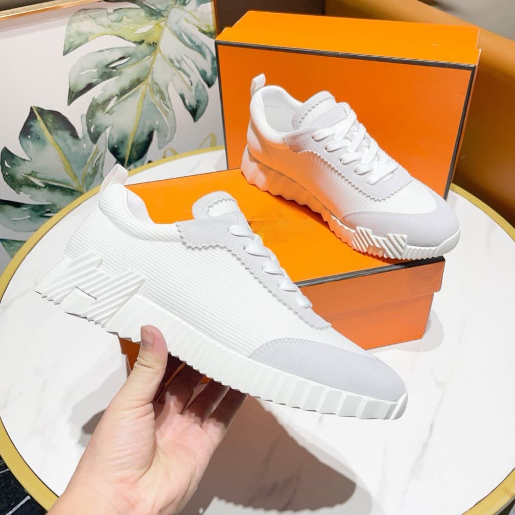 Baskets décontractées de marque H pour couple, chaussures de course respirantes, confortables et à lacets, en cuir véritable et à blocs de coule