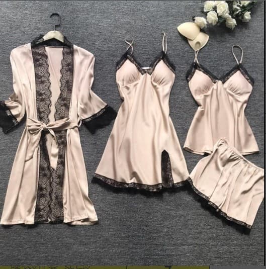 Women's Four-piece Satin Lace Comfortable Casual Sexy Loungewear Pajama Set