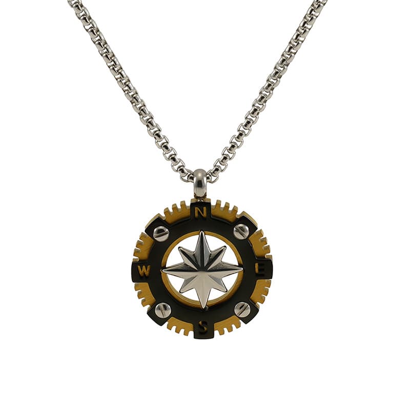 Women's Jewelry Titanium Steel Round Hollow Compass Compass Necklace Men's Personality Retro Eight Pointed Star Pendant Jewelry