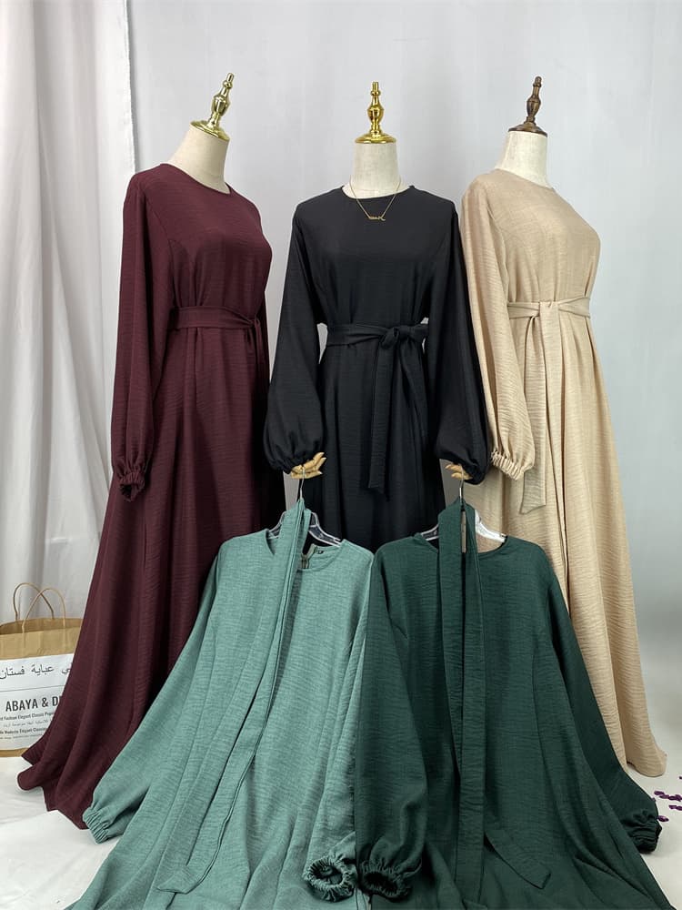 Hot Selle Simple Style Moroccan Dresses Kaftan Turkey Solid Color Gulf Abayas Islamic Women Long Dress Muslim Saudi Robe Ramadan