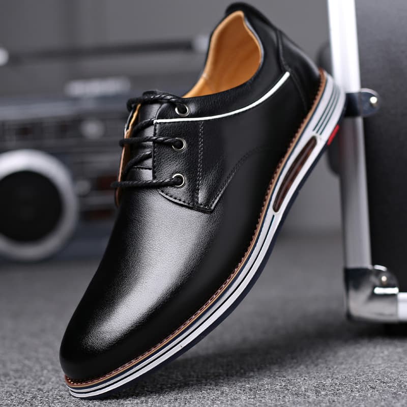 2025 New Korean Edition Lace Up Genuine Breathable Casual Leather Men's Trendy Shoes