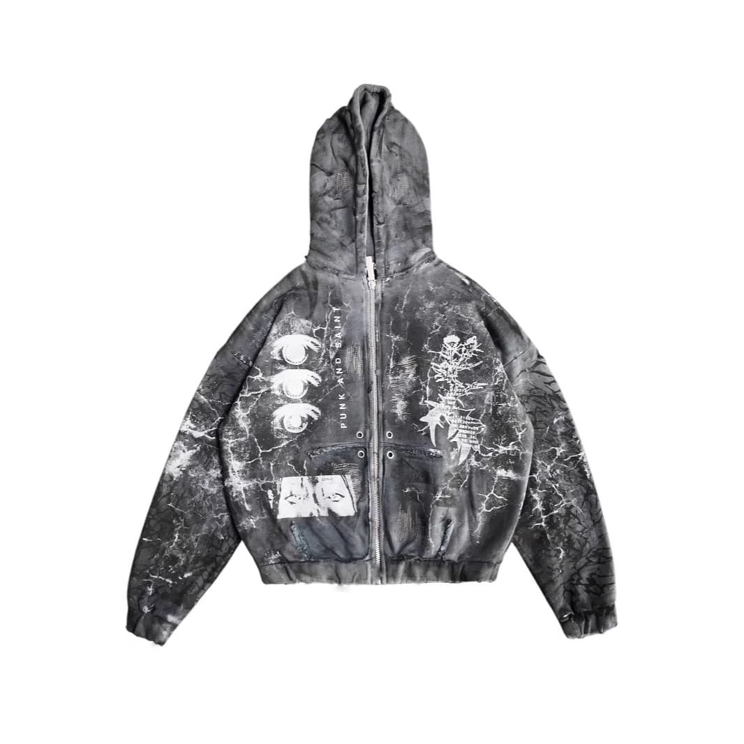 New Cross-Border Dark Horror Print Hoodie Loose Zipper Sweatshirt