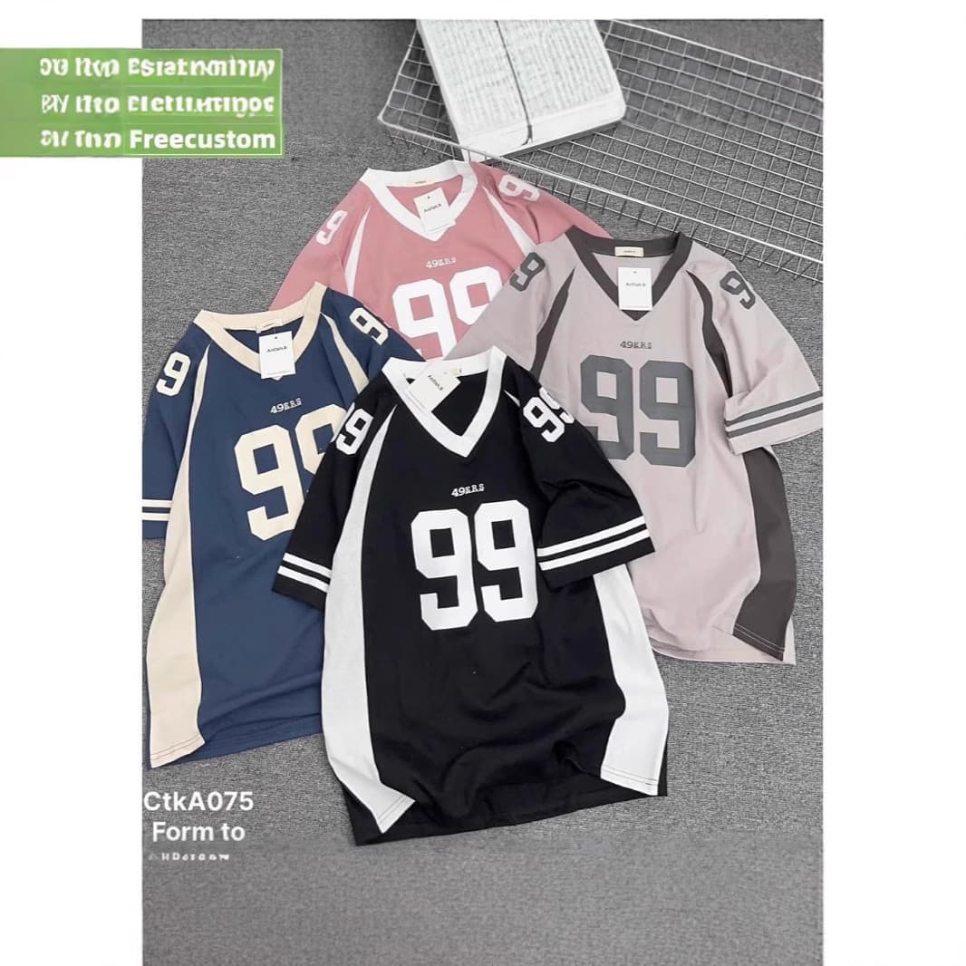 [Jersey]American High Street Casual Sports Baseball Collar Contrast Color Short Sleeved Long Sleeved T Shirt Women's Summer Loose Printed Half Sleeved Top