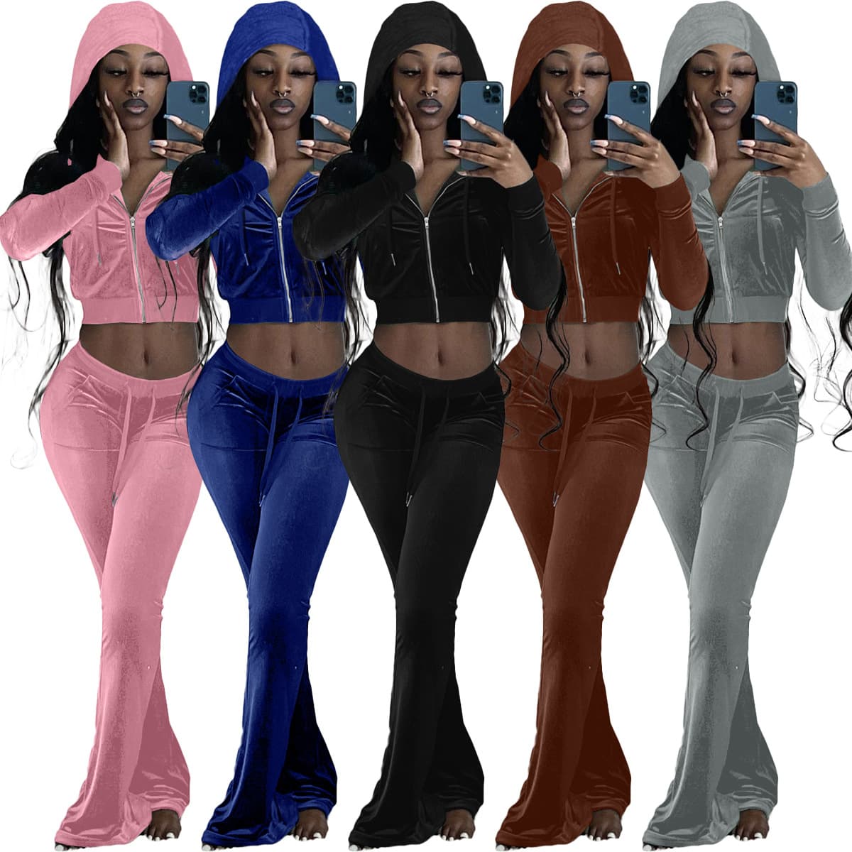 F172 Women's Korean Autumn Winter New Two-Piece Hooded Casual Sports Velvet Set For Women