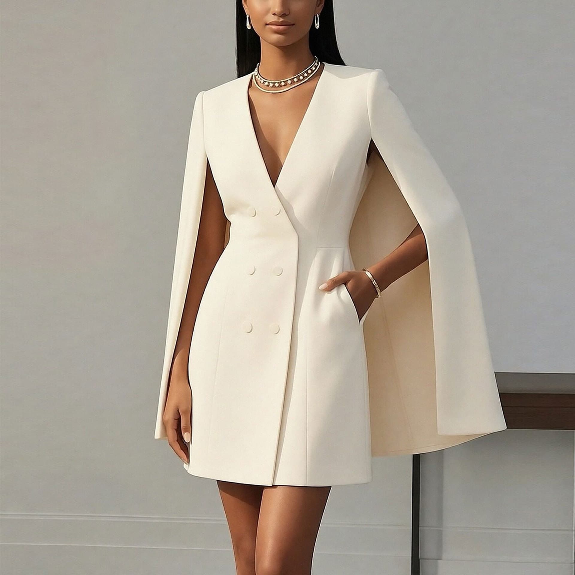 2026 New Spring Women's Clothing, Cross-Border European And Americanes, Elegant Commuting Cape, Solid Color Blazer