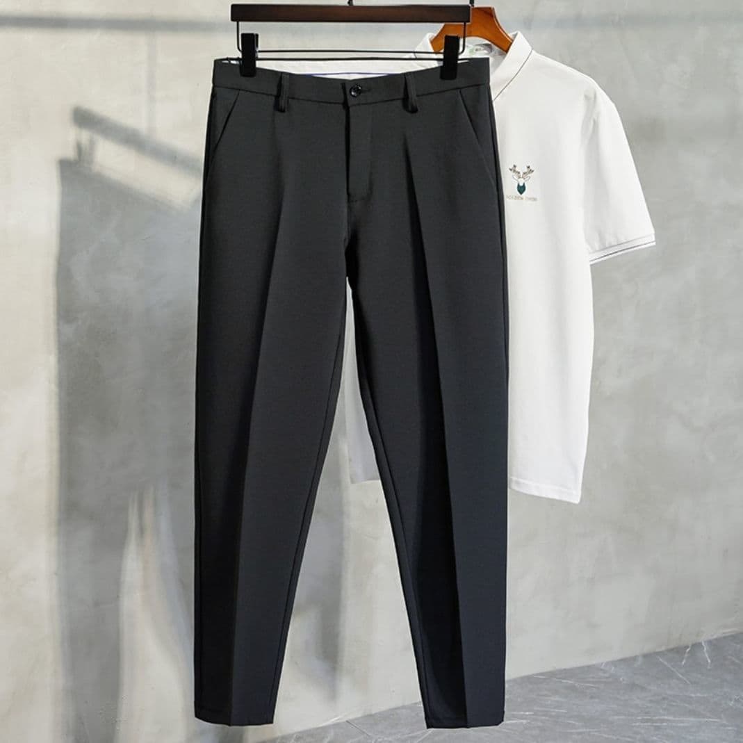 New Nine-point Casual Pants Men's Light And Mature Spring And Summer Thin Ice Silk Straight Pants Trendy Loose Ruffian Handsome 9-point Pants