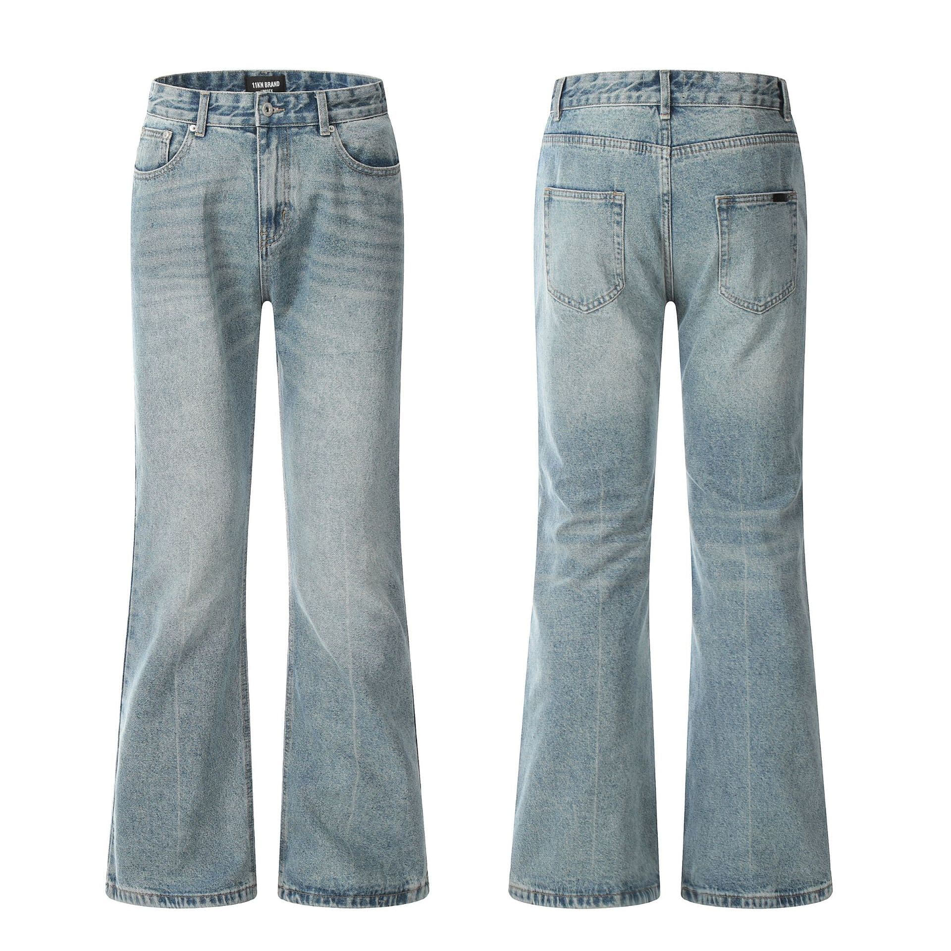 Men's Clothing 11KN retro blue brand micro flared washed jeans for men and women autumn and winter design simple loose
