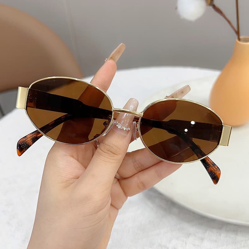 New Style For Women, High-End Metal Fashionable Oval Cat Eye Frame Trendy Wide-Leg Sunglasses