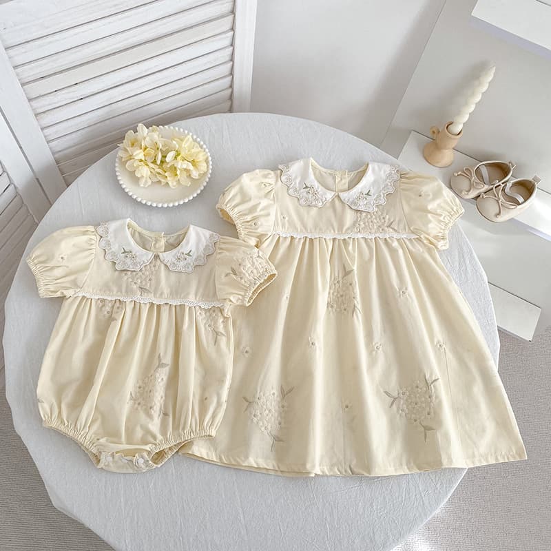 New Summer Dress With Floral Embroidery, Baby Romper, Onesie, Girls' Dress, Sister's Children's Clothing