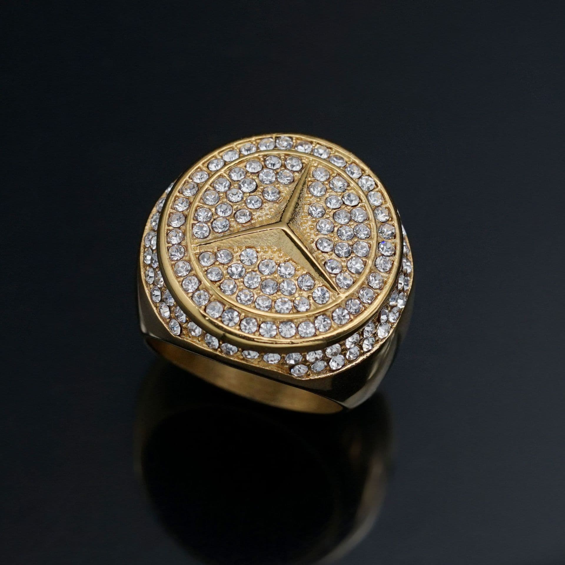New Hip-Hop 316 Stainless Steel Gold-Plated Full Diamond Luxurious Men's Ring