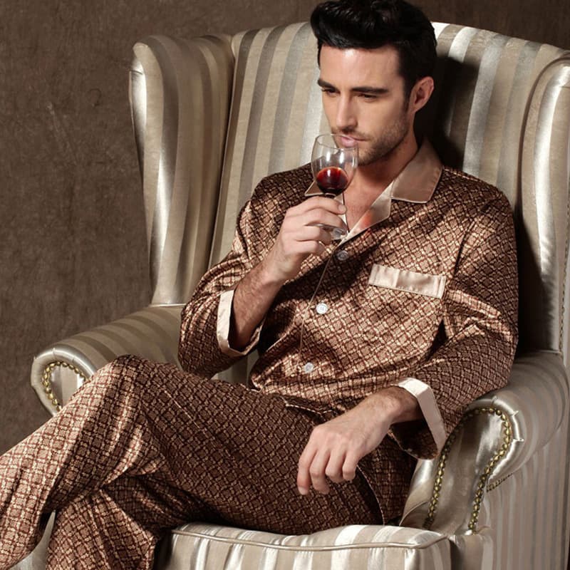 Spring and autumn thin silk long-sleeved men's pajamas men's plus-size short-sleeved pajamas ice silk summer home wear