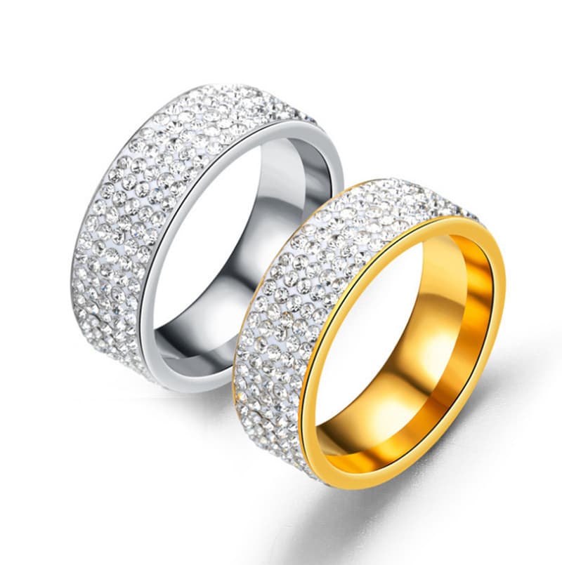 Row Five Diamond Ring Fashion Stainless Steel Couple Rings Jewelry