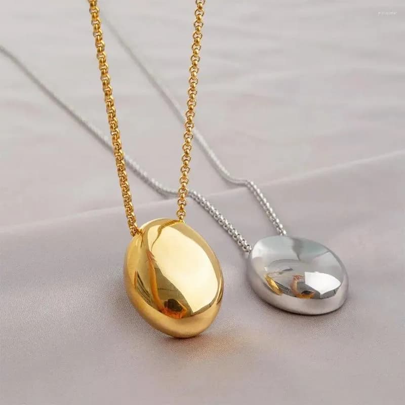Chains European And American Fashion Oval Pendant Stainless Steel Long Necklace For Women's Sweater Chain Colorless