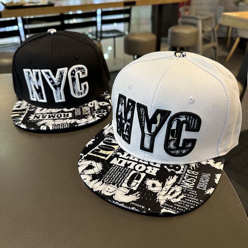 Hat men's flat brimmed summer American fashion spring autumn black and white graffiti hip-hop hat girls' Baseball cap