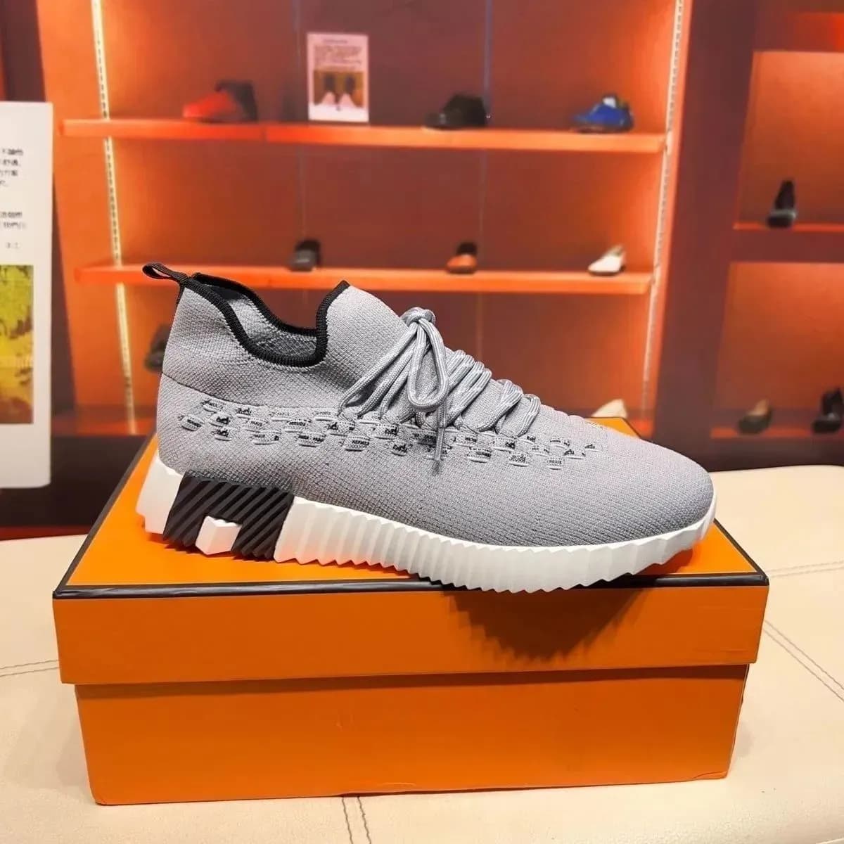 Baskets montantes de marque H pour homme, style décontracté, en cuir et mesh, à lacets, style running.