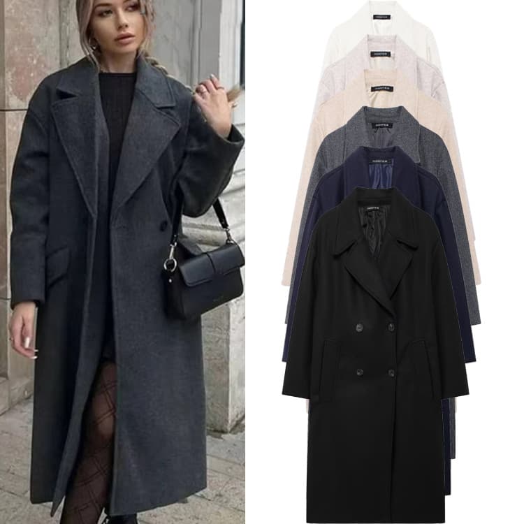 ​​Trendy Oversized Double-Faced Wool Coat – Longline Streetwear Trench Coat For Women, Loose Fit & Warm (Black, Navy, Gray, Beige, Khaki, )​​