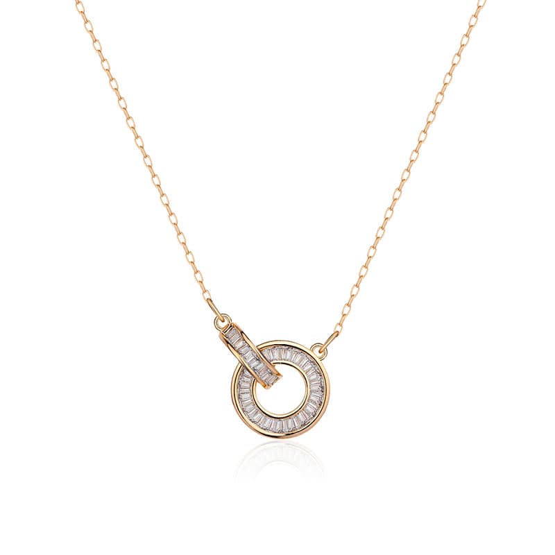 Women's Jewelry Roman Ring Necklace Light Luxury High End Design Fashion Temperament Double Ring Interlocking Clavicle Necklace