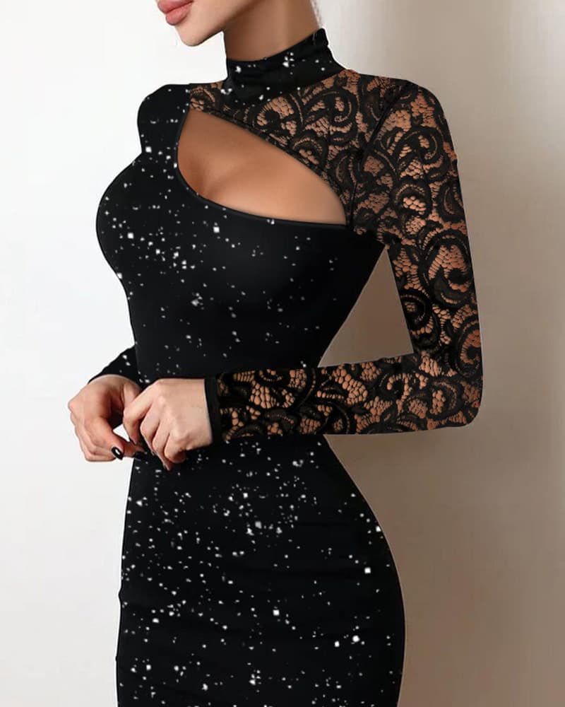 Women's Clothing Lace Hollow Fashion Dress Flashing Highlights Knitted Fabric Slim Fit Hip Skirt
