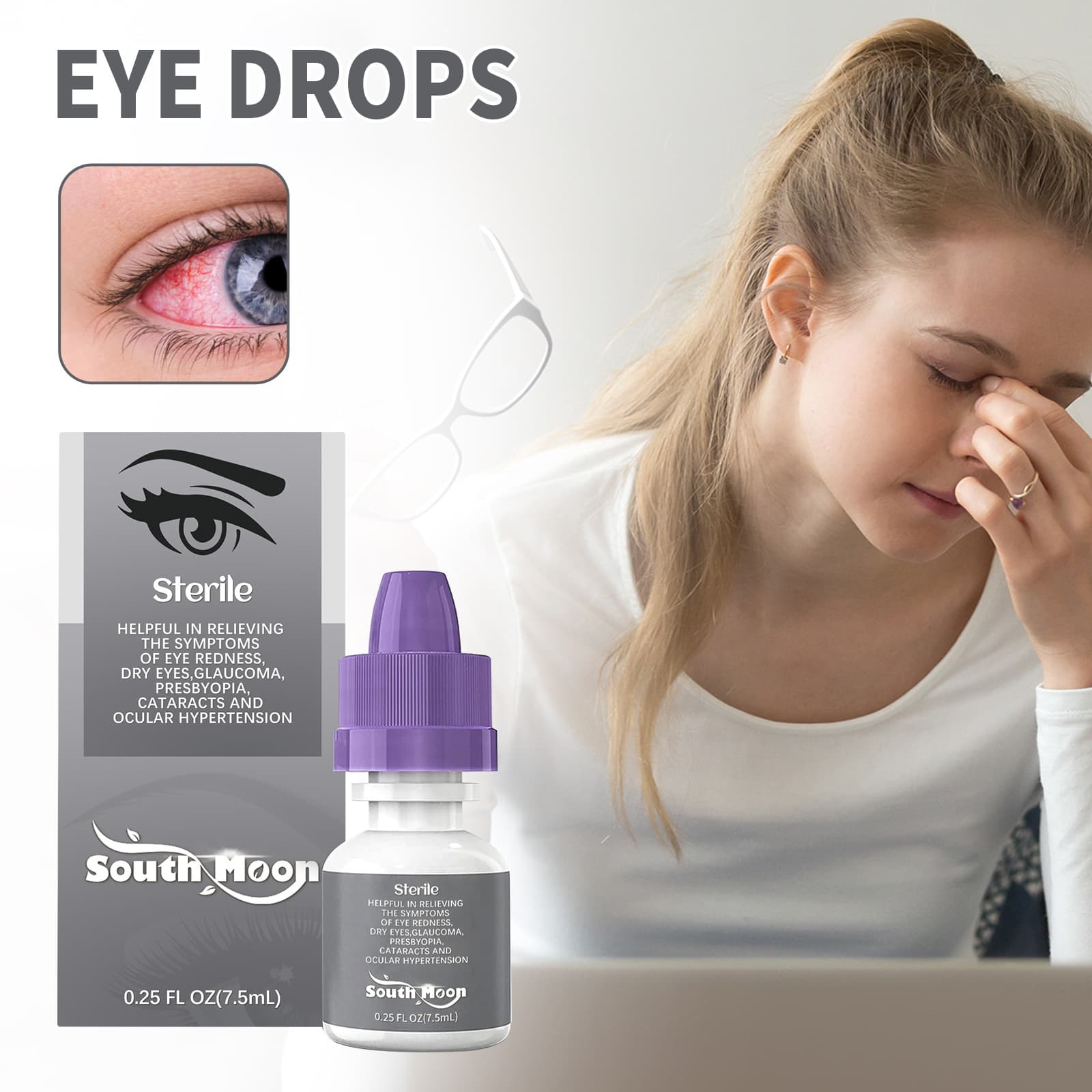 South Moon Eye Drops Eye Care Repair Eye Fatigue Dry Eyes Redness and Dazzling Eyes Eye Care Solution
