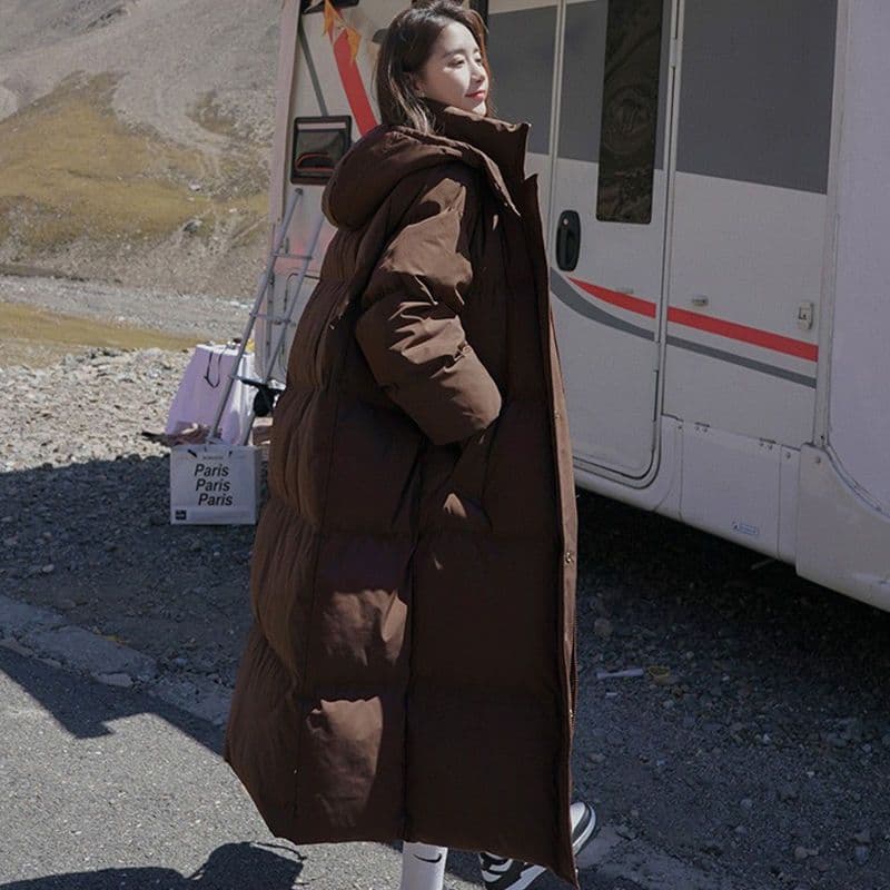 Women's clothing mid-length over-the-knee down cotton coat for women, Korean style loose thickened hooded cotton-padded jacket