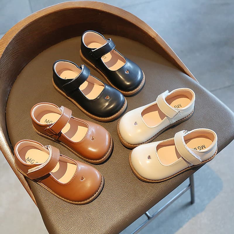 Children's Retro Leather Shoes, Small And Medium Children's Velcro Single Shoes, 2022 Spring New Girls' Princess Shoes, Black Children's Shoes Trend