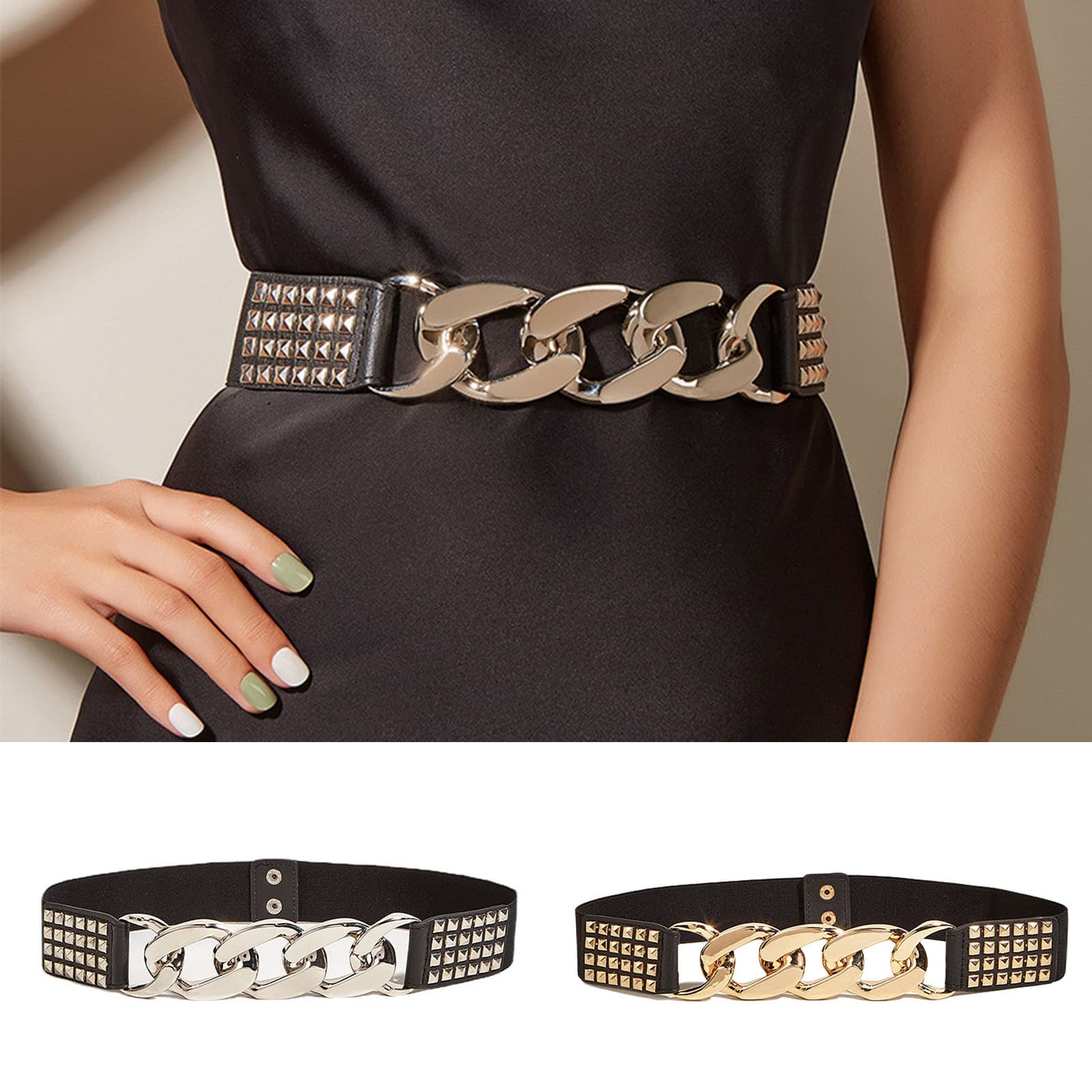 Waist Belt Elastic Durable Super Comfortable Easy to Match Fitted Lightweight Exquisite Leather Women Belt for Daily Wear-Silver