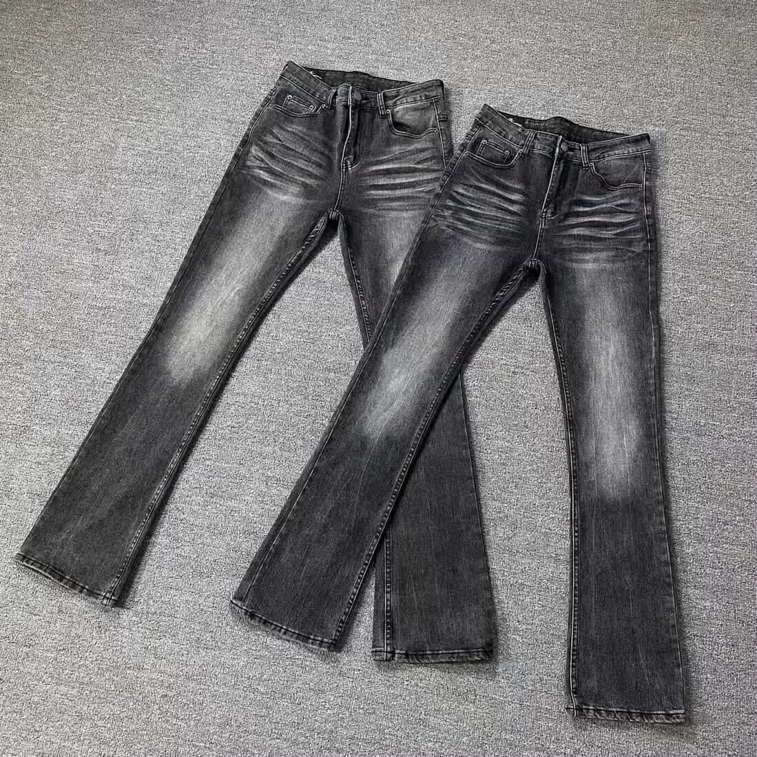 Men's Clothing Deconstructed Black-Grey Washed Straight-Leg Jeans – Vintage-Inspired Clean Fit With Subtle Flare (Men’s High Street Style)