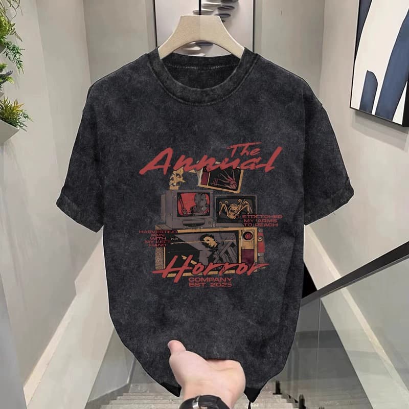 T-shirt à manches courtes délavé et vieilli pour homme, nouvelle tendance ample, été 2024