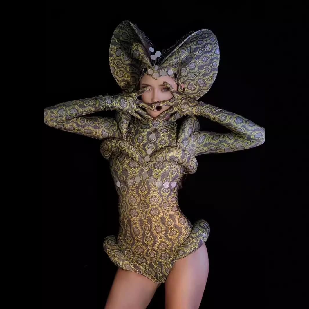 Women's Clothing nightclub Halloween print alien snake woman Medusa one piece high slit performance costume