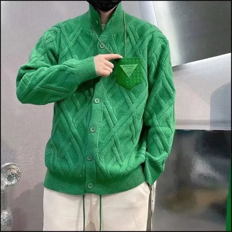 Men's Clothing Autumn and winter new niche high end diamond check style knitted jacket men's lazy style cardigan sweater